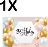 BWK Textiele Placemat - Happy Birthday - Verjaardag Sfeer met Ballonnen - Set van 1 Placemats - 45x30 cm - Polyester Stof - Afneembaar