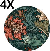BWK Luxe Ronde Placemat - Gekleurde Bloemen Patroon - Getekend - Set van 4 Placemats - 40x40 cm - 2 mm dik Vinyl - Anti Slip - Afneembaar