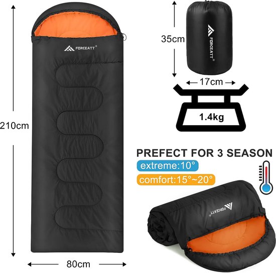Slaapzak, 3/4 seizoenen, slaapzak, kleine pakmaat, zomerslaapzak/winterslaapzak, dekenslaapzak, camping, reizen, festival, geschikt voor verschillende seizoenen (1,2/1,4/1,6 kg) — afbeelding 3