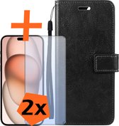 iPhone 15 Pro Max Cover Bookcase Flipcase Book Cover avec 2x protecteur d'écran - iPhone 15 Pro Max Case Book Case - Zwart