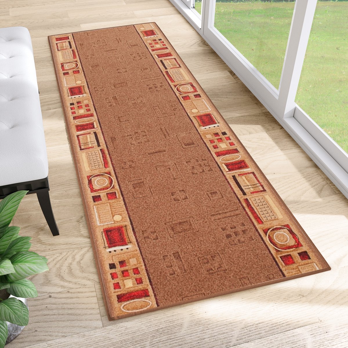 Tapiso Antislip Rubber Vloerkleed Beige Gang Rubbermat Tapijt Maat- 120x1100