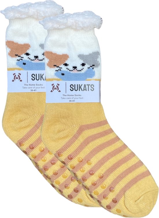 Sukats® Huissokken - Homesocks - Maat 36-41 - Dames Huissokken - Antislip Sokken - Fluffy Sokken - Slofsokken - Variant 16 - Meerdere Maten en Varianten - Verwarmde Sokken