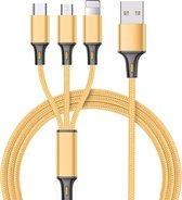 Multi oplader USB naar USB-C - Micro-USB - 8-Pin (lightning) - adapter kabel voor o.a. iPhone en Samsung - 1,2 meter - Goud - Provium