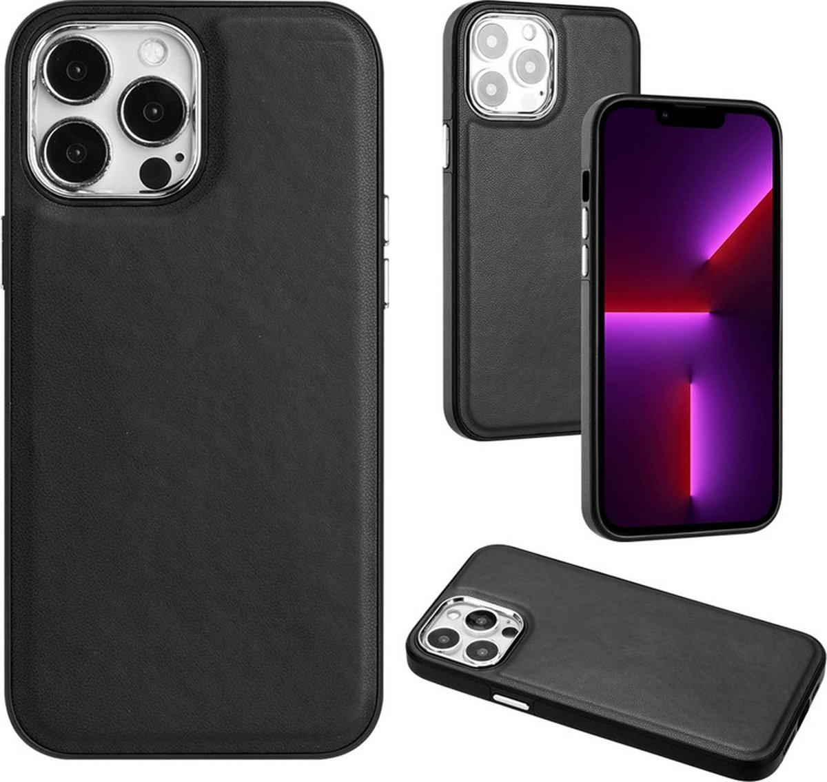 iPhone 14 Hoesje - Zwart - Luxe Leren Back Case Cover - Shock Proof - Provium