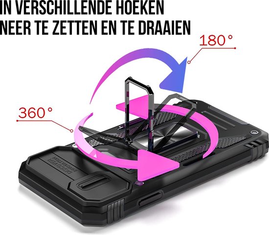 Podec Coque pour iPhone 11 Zwart - Coque Anti-Choc Hybride Armure avec Ring de Béquille et Protecteur d'écran