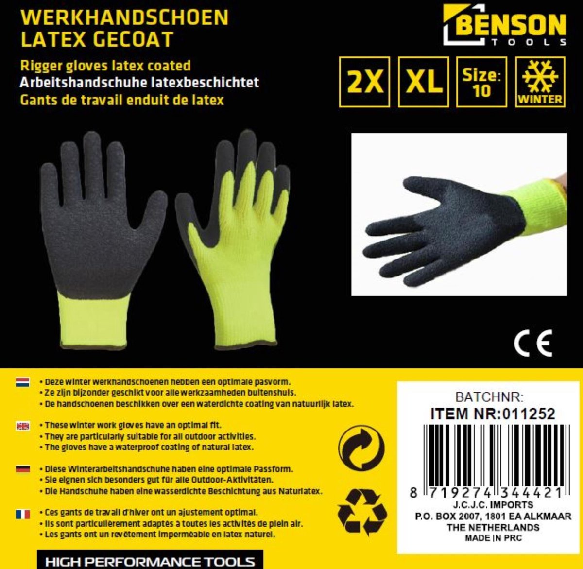 Benson Winterhandschoenen Latex Grip Gebreide Neon - Geel - XL - Maat 10 /  1 paar | bol.com