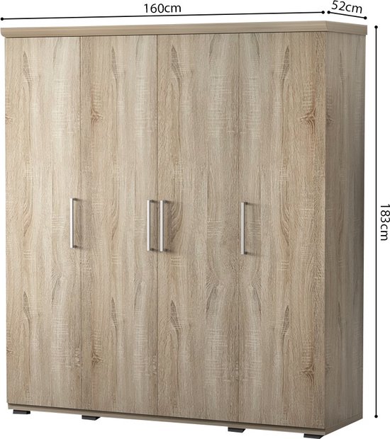 Interiax Armoire ' Mila' 4 portes Sonoma (183x160x52cm)