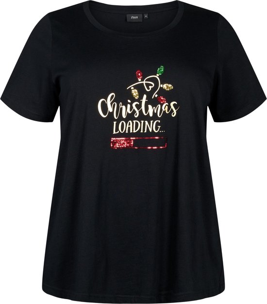 ZIZZI MCHRISTMAS, S/S, STRAIGHT TEE Dames T-shirt - Black - Maat M (46-48)
