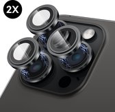 iPhone 15 Pro / 15 Pro Max Camera Lens Screen Protector - Zwart Titanium - Screenprotector - 2 stuks - Camera Protector iPhone 15 Pro - Gehard Glas - Eenvoudige Installatie
