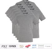 10 Pack Sol's Heren T-Shirt 100% biologisch katoen Ronde hals grijs Maat XXL