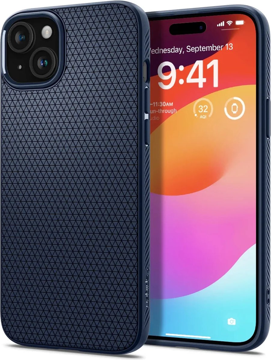 Geschikt voor Spigen Apple iPhone 15 Plus Liquid Air Back Cover Hoesje - Blauw