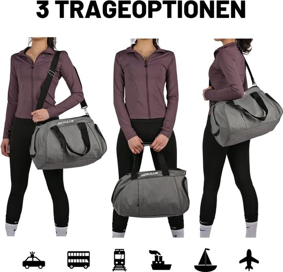 Woukksy Sporttas voor dames en heren, met schoenenvak en natvak, waterdicht, grote weekendtas voor sport, fitness en reizen, trainingstas, gymtas, zwart, zwart