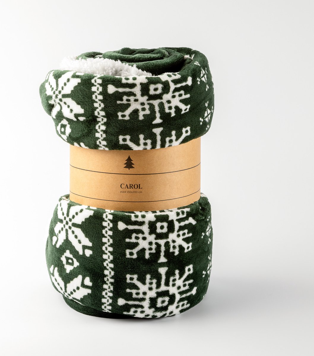Dutch Decor CAROL - plaid 150x200 cm - sherpa fleece deken - nordic print - Mountain View - groen