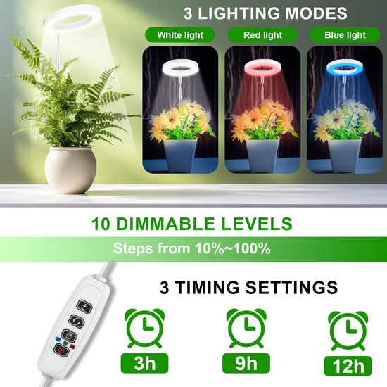 2x Plantenlamp Kweek LED Licht Plant Lamp Verstelbare Grootte met Timer -  5V Wit... | bol