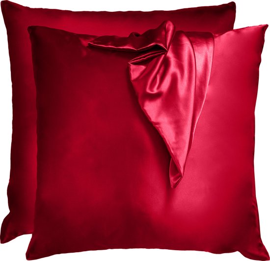 Komfortec Set de 2 Taies d'oreiller Satin 40x40 cm - Housse de Coussin - Micro Satin - Kussensloop avec Fermeture Éclair - Rouge