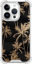 Casimoda® hoesje - Geschikt voor iPhone 14 Pro - Palmbomen - Shockproof case - Extra sterk - Siliconen/TPU - Goudkleurig, Transparant
