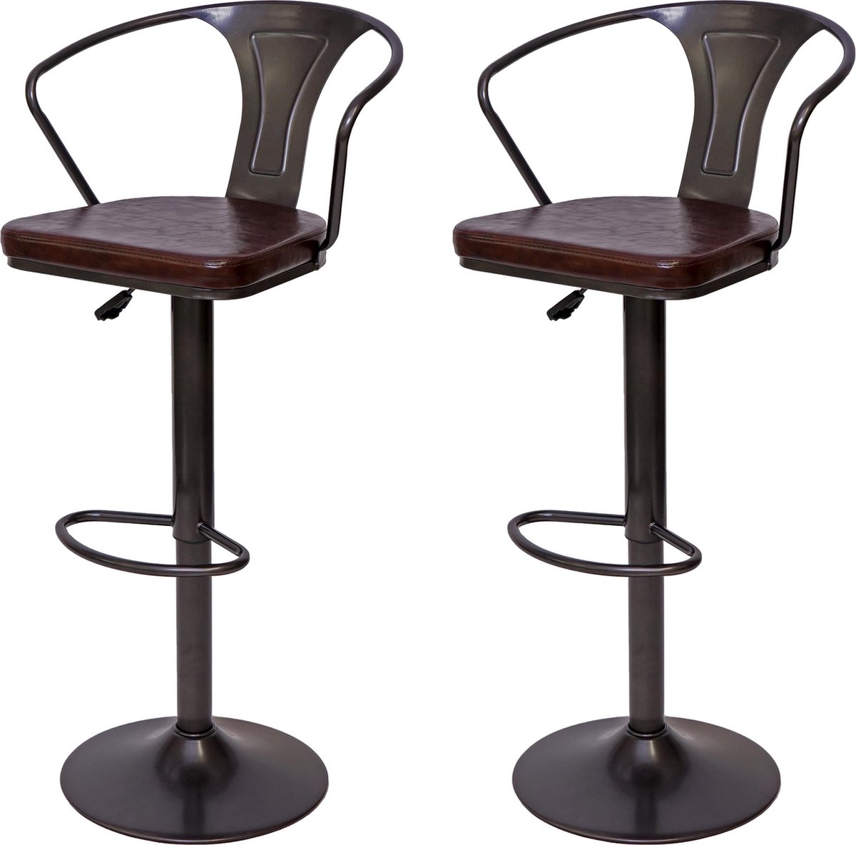 Cosmo Casa Barkrukken - Industriële Stijl - Hoogte Verstelbaar - Vintage Look - Set van 2 Bruin