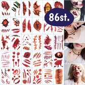 Halloween Plaktattoos - 86 stuks - Nep Wonden & Nep Bloed - Nep Tattoos Volwassenen - Tattoos Kinderen - Heksen Kostuum Dames - Vampier Make Up Accessoires