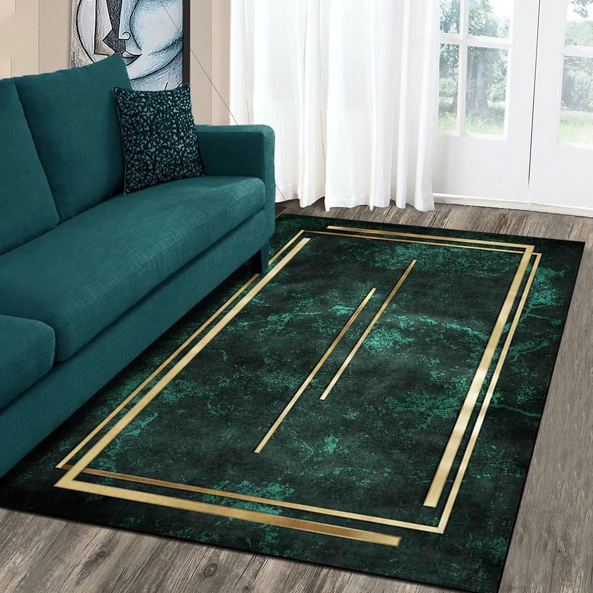 Tapiso silk tapis salon chambre vert foncé antidérapant poil long