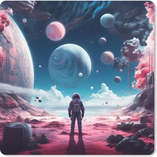 Muismat 80x80 cm - Bureaumat gaming astronaut - Computer en gameroom accessoires - Muis en bureau mat onderlegger - Game room decoratie spullen - Bureaulegger desktop xl - Mousepad xxl - Muismatten office desk anti slip - Setup accessories