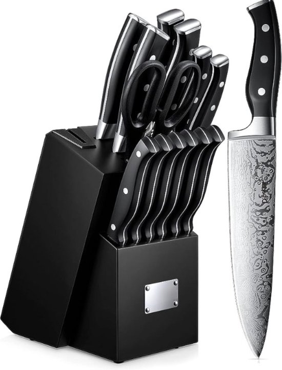 Ensemble de couteaux de cuisine 14 pièces avec bloc en bois, ensemble de  couteaux... | bol
