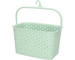 Plasticforte Wasknijpers ophang mandje aan haak - 23 x 17 x 13 cm - mintgroen - gevlochten kunststof