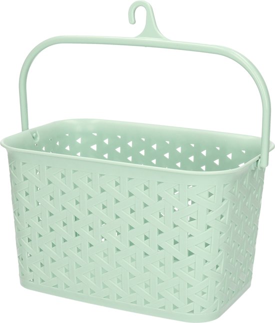 Plasticforte Épingles à linge panier suspendu sur crochet - 23 x 17 x 13 cm - vert menthe - plastique tressé