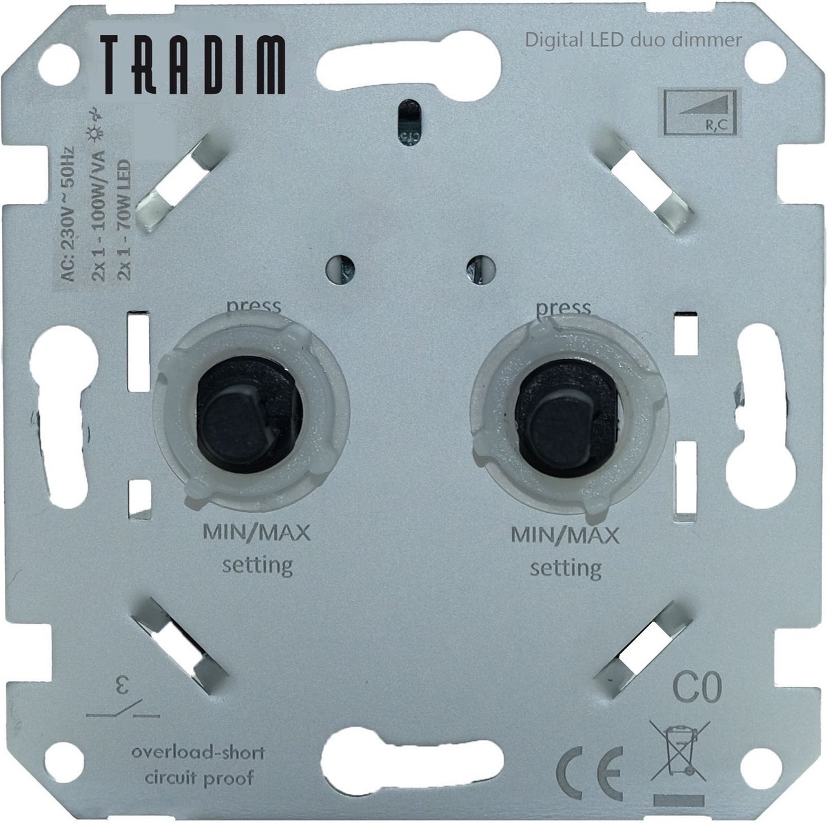 Tradim - LED Dimmer DUO inbouw - 1-100W - Fase afsnijding