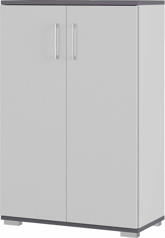 Lage dichte kantoorkast Discovery Lichtgrijs Grafiet - Breedte 80 cm - Hoogte 123 cm - Diepte 40 cm - Met planken - Met openslaande deuren