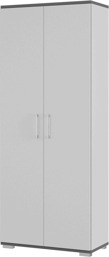 Hoge dichte kantoorkast Discovery Lichtgrijs Grafiet - Breedte 80 cm - Hoogte 200 cm - Diepte 40 cm - Met planken - Met openslaande deuren