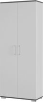 Hoge dichte kantoorkast Discovery Lichtgrijs Grafiet - Breedte 80 cm - Hoogte 200 cm - Diepte 40 cm - Met planken - Met openslaande deuren