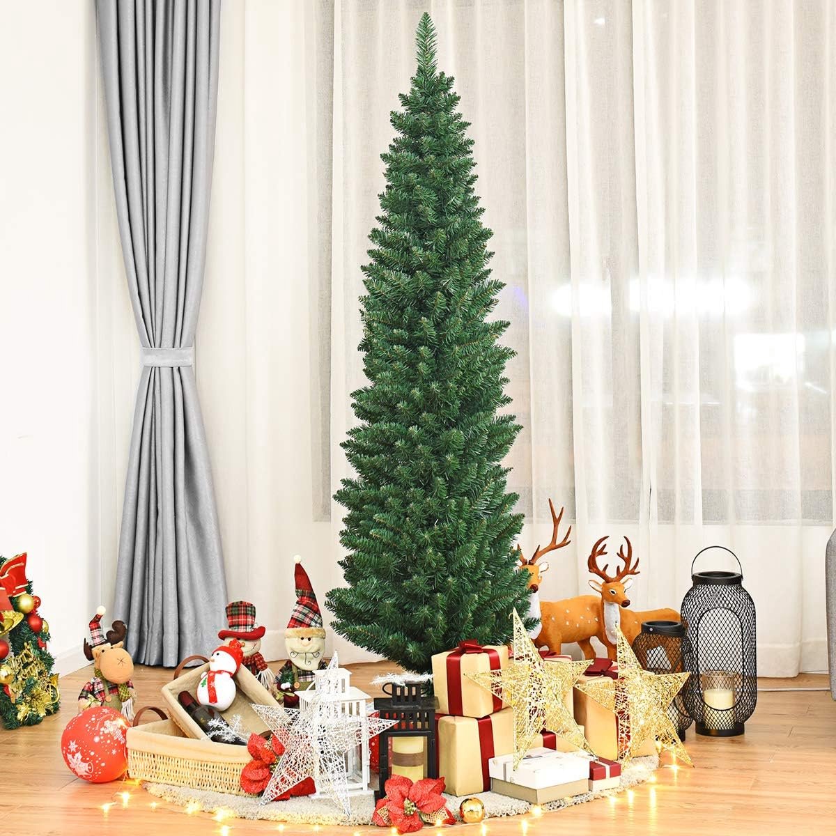 180 cm Slanke Kunstkerstboom, kunstmatige potlood kerstboom, dunne boom met metalen standaard voor binnen en buiten (180 cm)