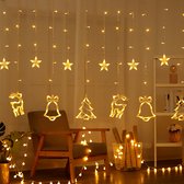 LED Lichtgordijn met Charmante Kerstboom en Belvormige Decoraties- voor een Warme en Feestelijke Leefruimte-250CM Lengte, 138 Warme LED's