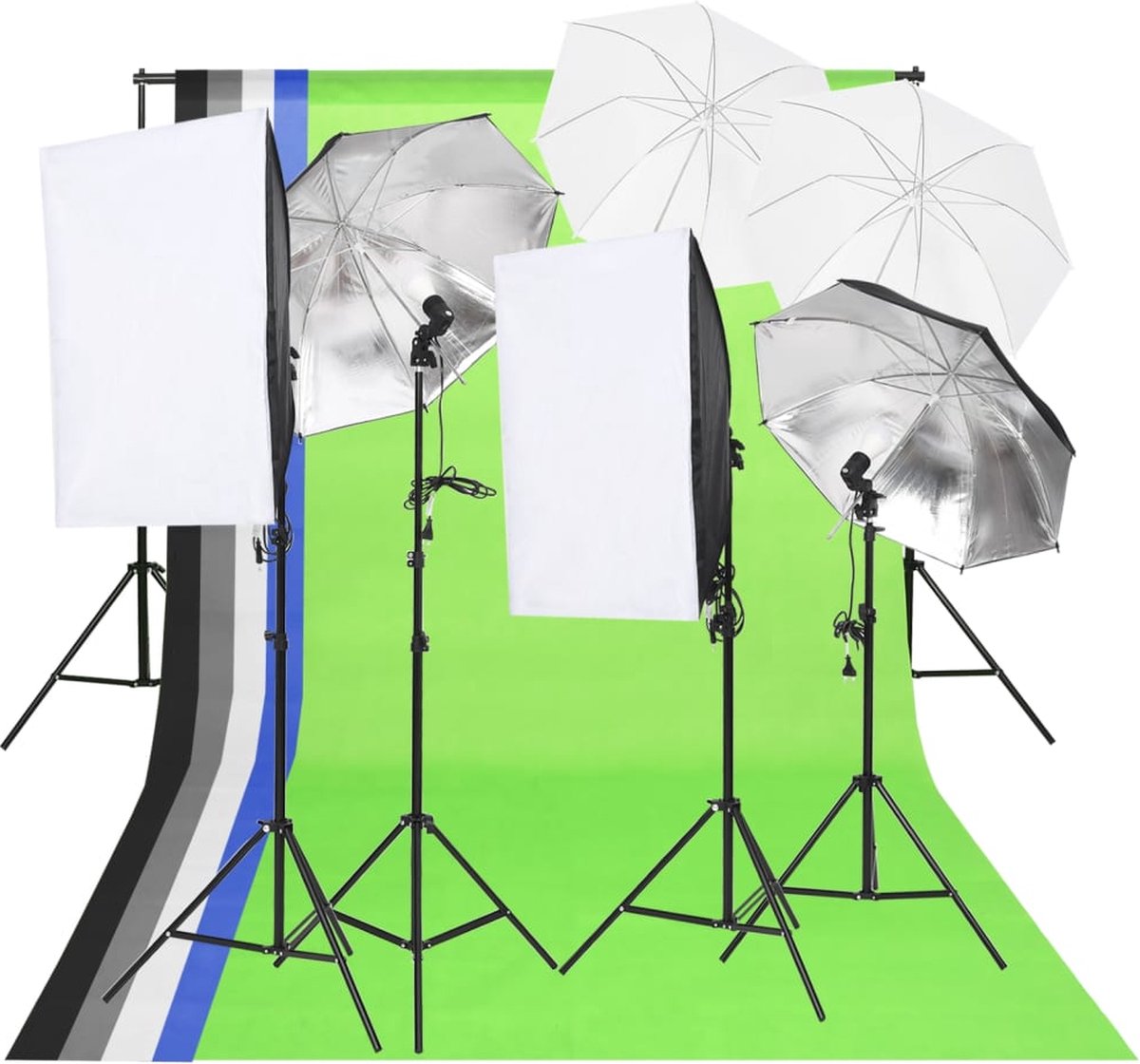 The Living Store Softboxverlichtingsset - Studio- locatiefotografie - 300cm - 13W LED - Zwart