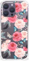 Coque de téléphone adaptée à iPhone 15 Pro Max, étui en silicone avec bord transparent, Butterfly roses