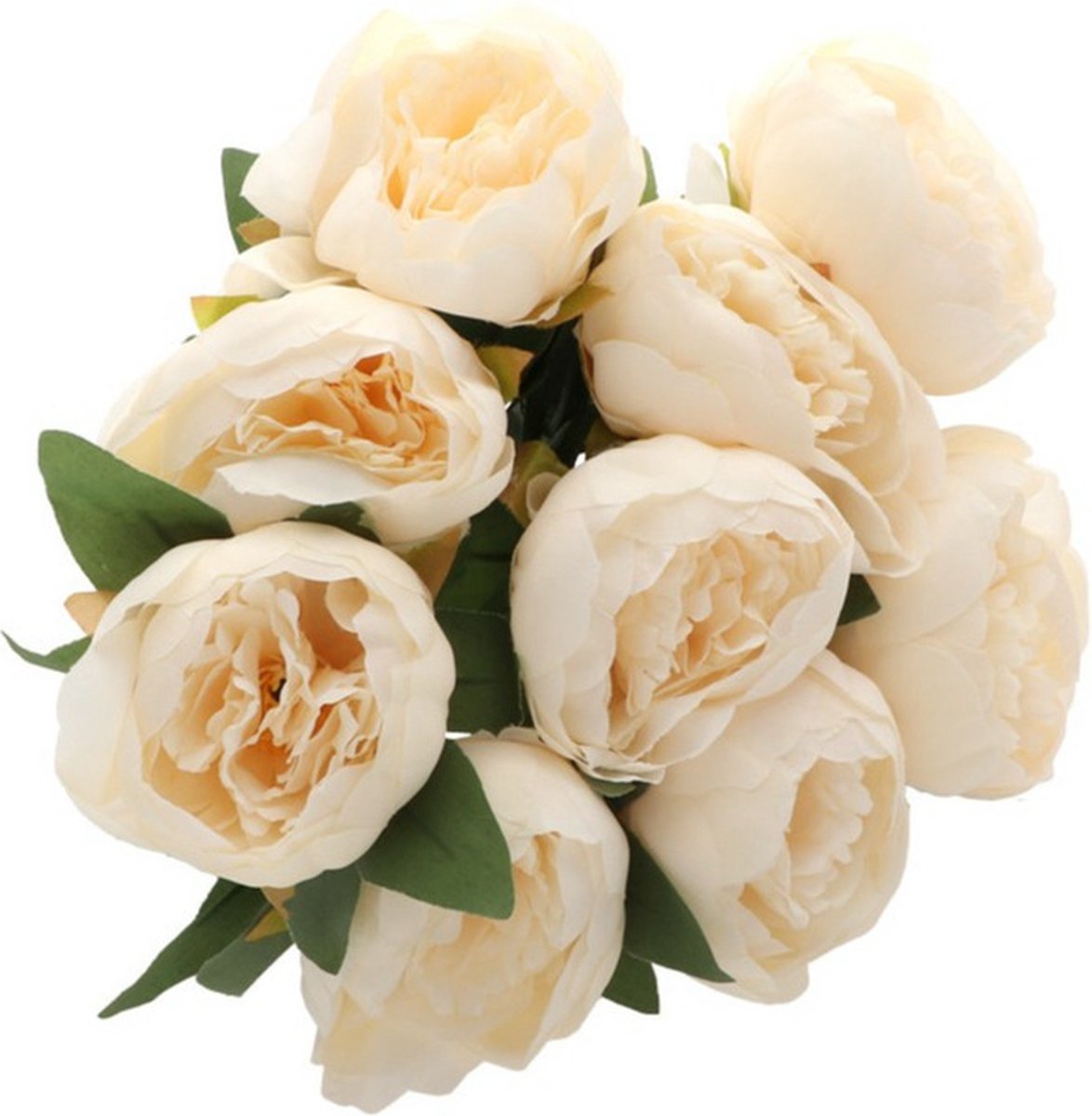 Chaks Huwelijksboeket kunstbloemen - pioenen - 9x - ivoor/zalmkleurig - L43 cm
