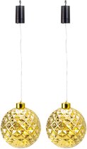 IKO verlichte kerstbal kunststof - 2x - goud - aan draad - D20 cm - led lampjes - warm wit