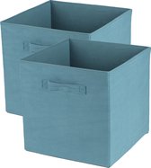 Urban Living Opbergmand/kastmand Square Box - 2x - karton/kunststof - 29 liter - ijsblauw - 31 x 31 x 31 cm - Vakkenkast manden