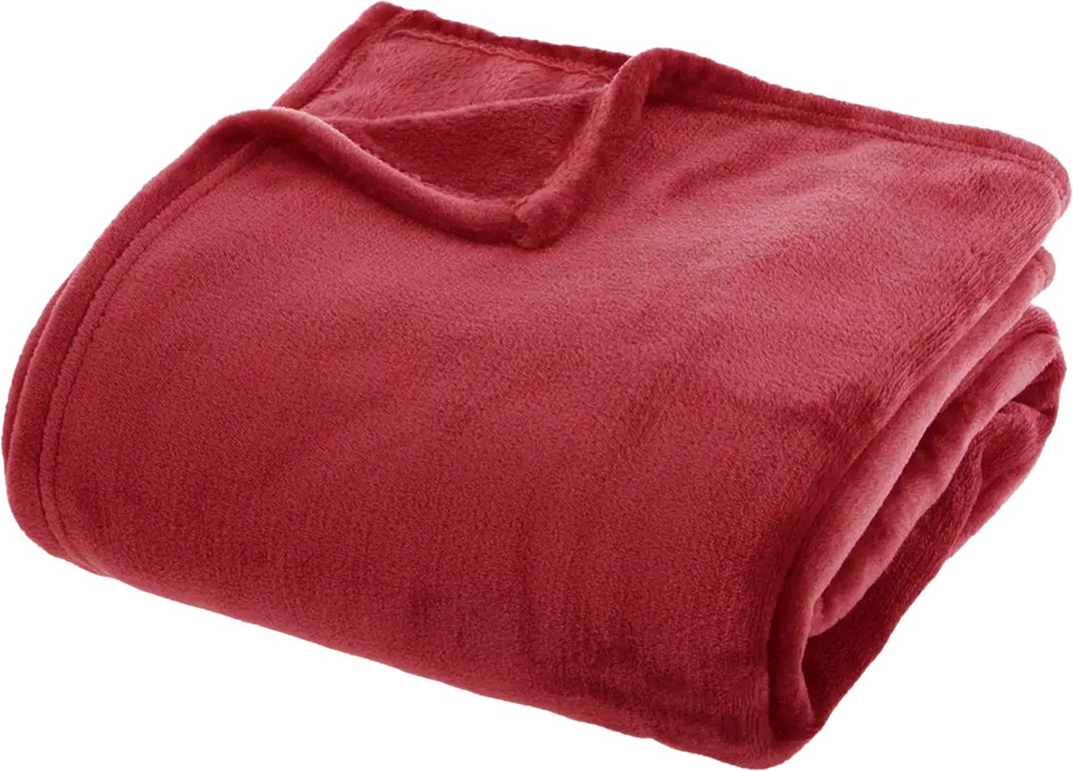 Atmosphera fleece deken/fleeceplaid - warm rood - 180 x 230 cm - polyester - Molton Bankdeken