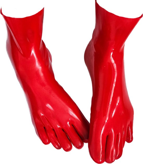 BamBella® - Latex sokken kousen - Rood - voetfetisj voeten fetish - erotisch Rubber sok voet halflang