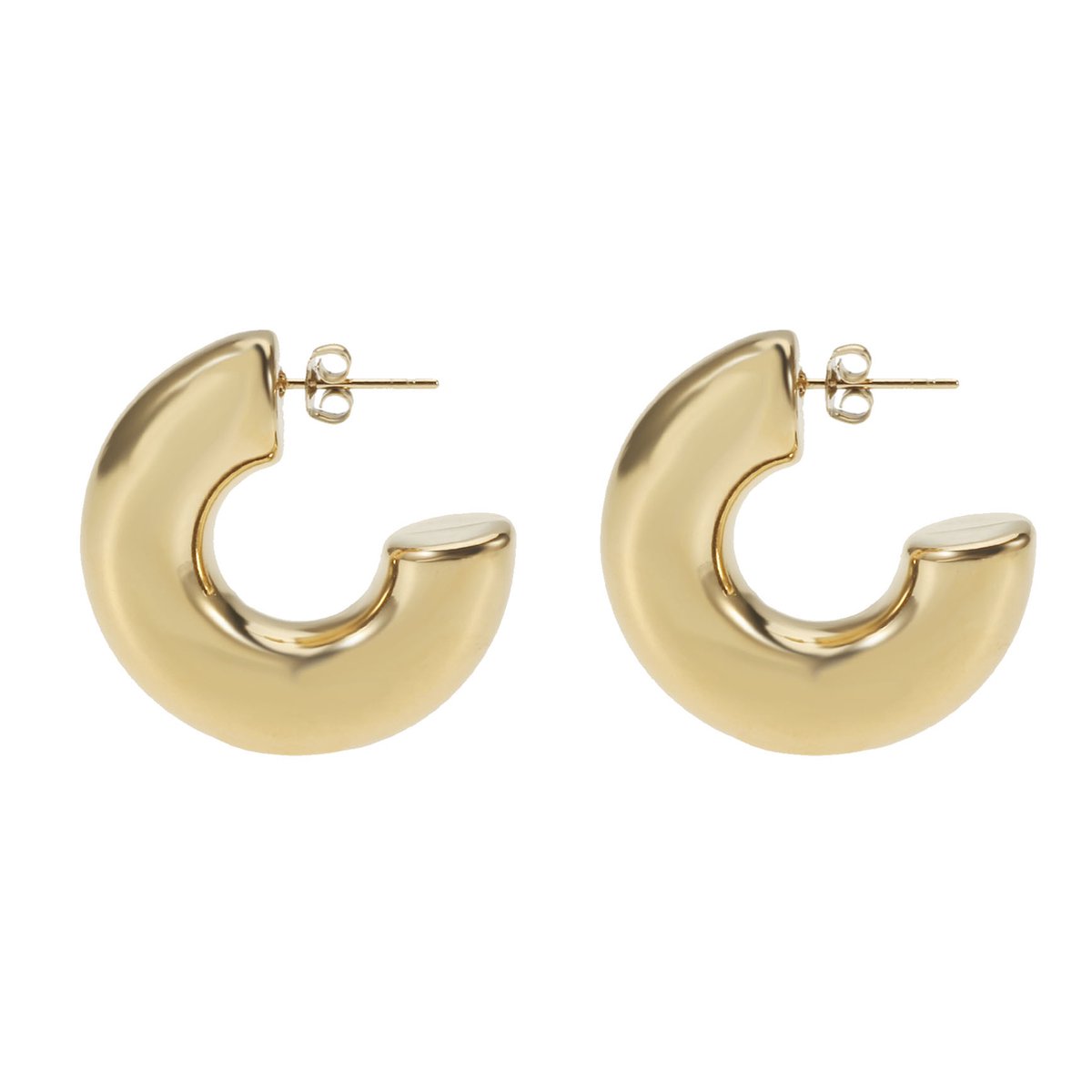 The Jewllery Club - Lois earrings gold - Oorbellen - Dames oorbellen - Chuncky hoops - Stainless steel - Goud - 3 cm