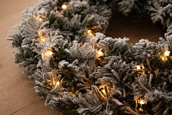 Foto: Kerstkrans deurkrans 60cm met led verlichting en sneeuweffect 50 lampjes