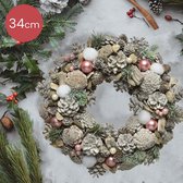 Couronne de Noël/couronne de pin blanchi avec neige et décoration 34 cm - Couronnes de pin/couronnes de porte Décorations de Noël
