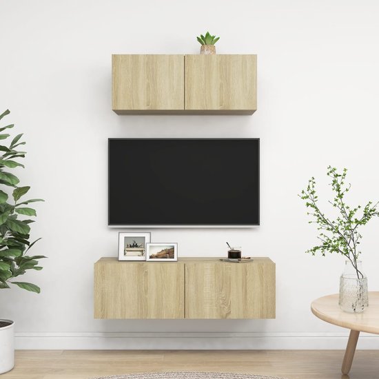 The Living Store Televisiemeubelset - Sonoma Eiken - 100x30x30cm - 80x30x30cm - Montage vereist