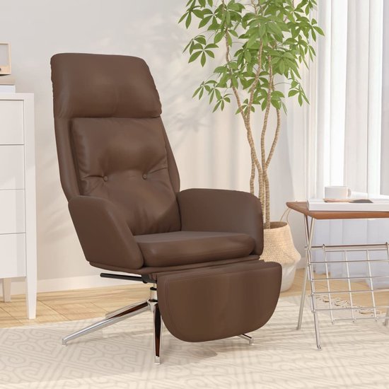 The Living Store Relaxstoel Bruin - Echt Leer - Met Voetenbank - 70x77x94cm - Draaibaar
