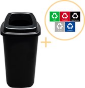 Plafor Sort Bin, Prullenbak voor afvalscheiding - 45L – Zwart - Inclusief 5-delige Stickerset - Afvalbak voor gemakkelijk Afval Scheiden en Recycling - Afvalemmer - Vuilnisbak voor Huishouden, Keuken en Kantoor - Afvalbakken - Recyclen