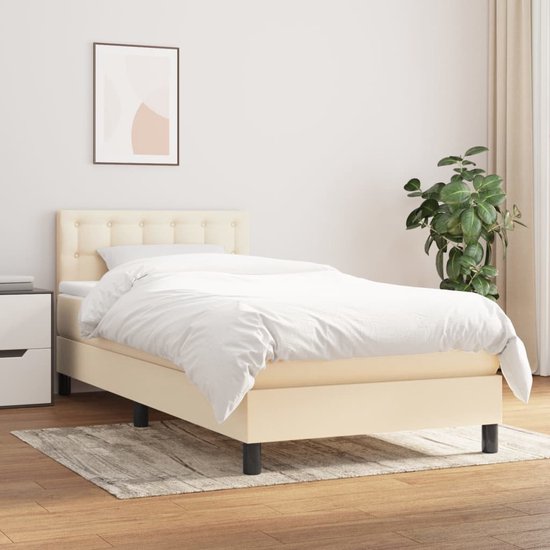 The Living Store Boxspringbed - Comfort - Bed - 193 x 90 x 78/88 cm - Crème - Pocketvering matras - Middelharde ondersteuning - Huidvriendelijk topmatras