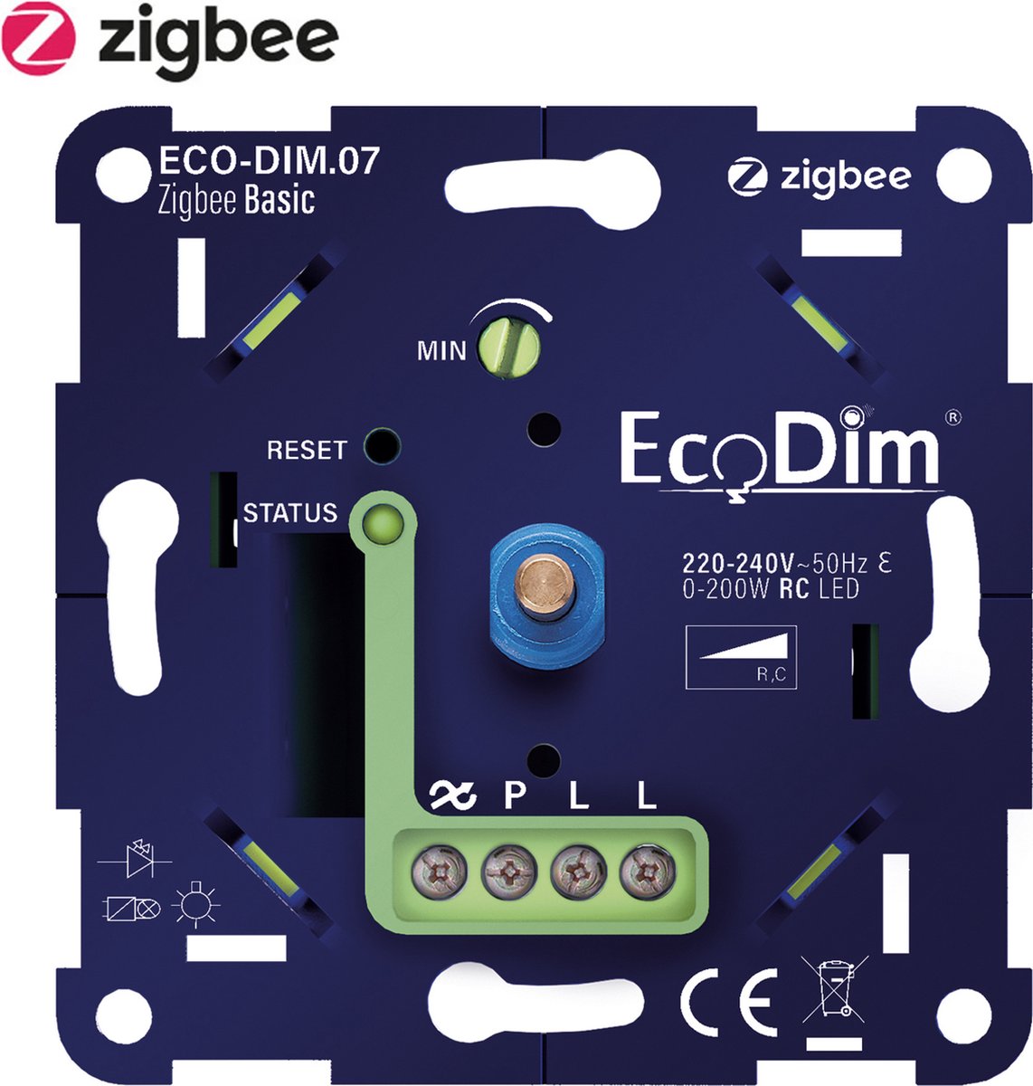 EcoDim - LED-Dimmer - Smart WiFi - ECO-DIM.07 - Phasenabschnittdimmer RC -  ZigBee - Unterputz - Einzeltaste - 0-200W