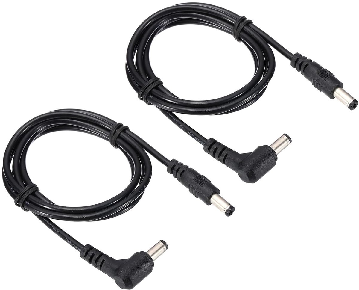 Extension Kabel - DC Plug to Plug - 5.5 mm x 2.1 mm - 2 Stuks - 90 Degree Kabeladapter voor Router - Bewakingscamera - DVR - Zwart
