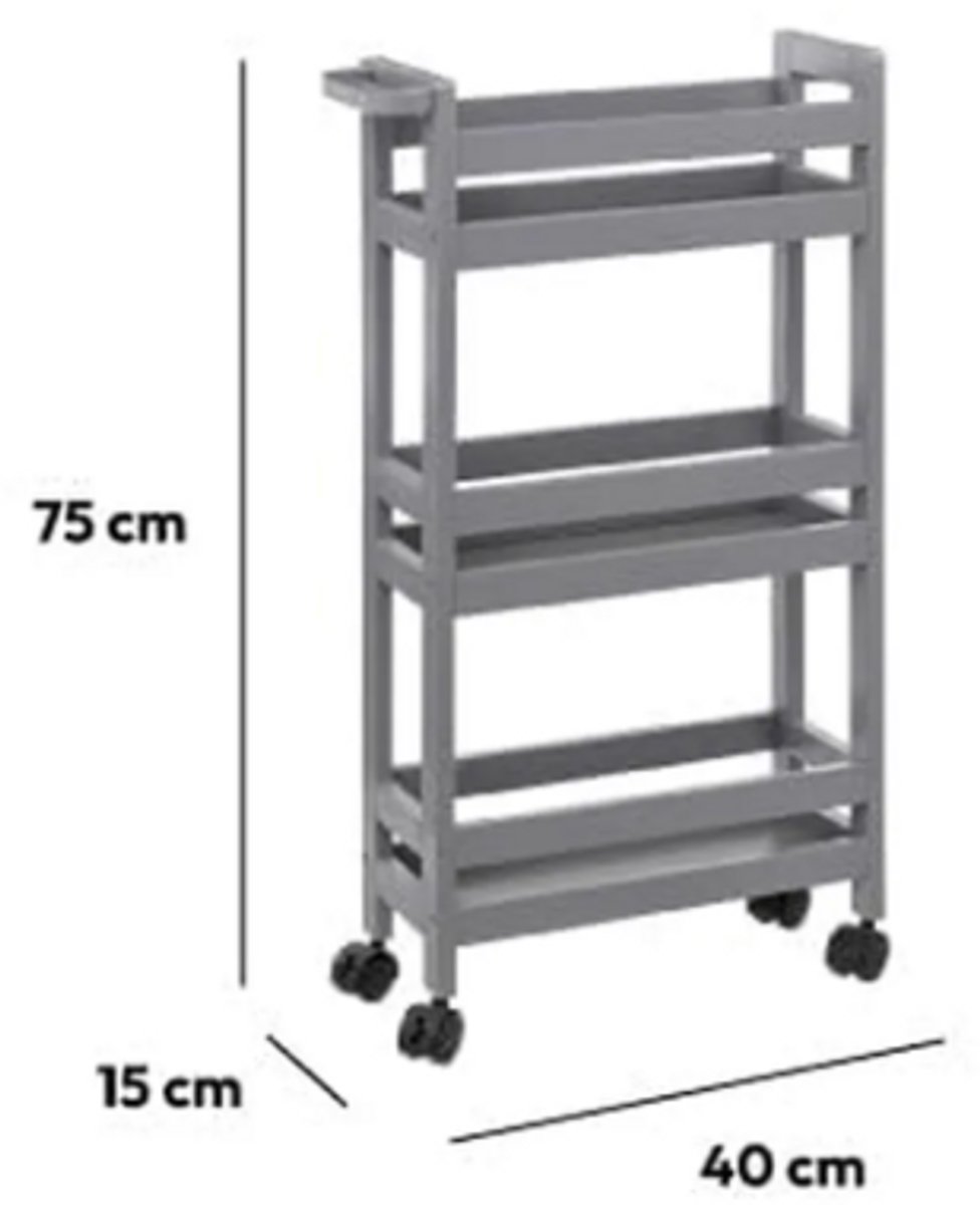 Betonnen Grijze 3-laags Trolley - 40 x 15 x 75 cm